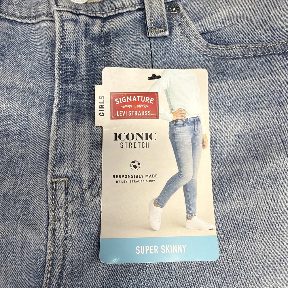 Levis Signature Super Skinny Blue Jeans Girls 18 (FITS 28‎ X 30) Distressed NEW - Picture 4 of 12
